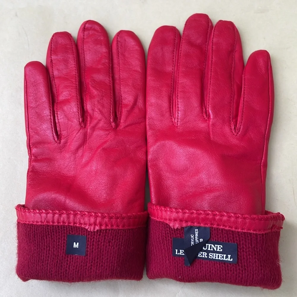 New vintage red leather gloves with lining